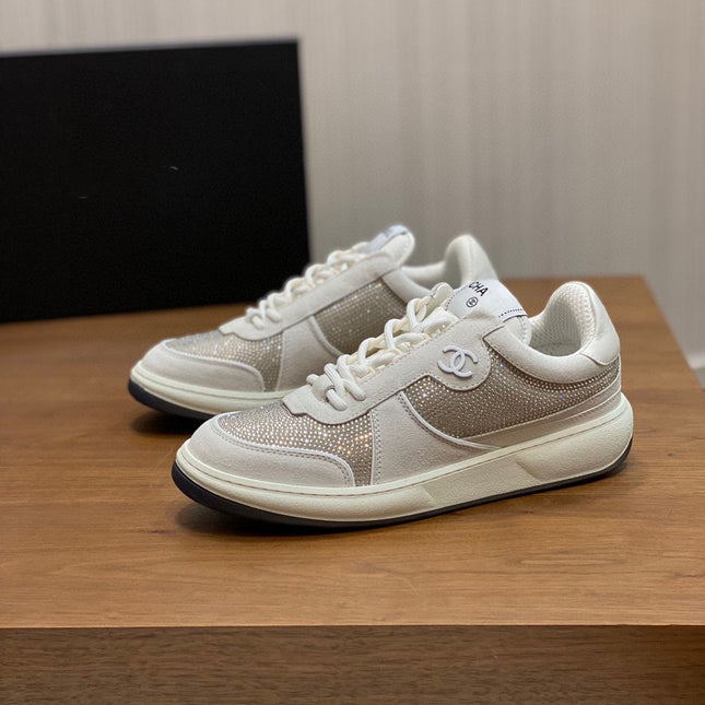 CC LOW TOP CRYSTAL EMBELLISHED WHITE SNEAKERS