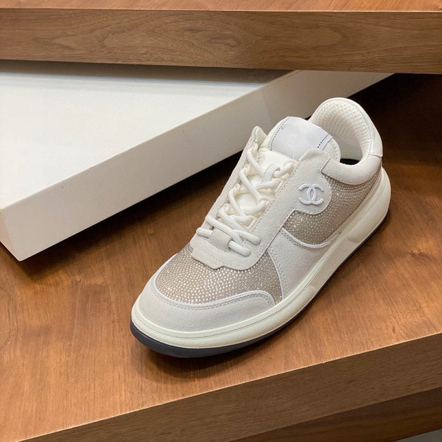 CC LOW TOP CRYSTAL EMBELLISHED WHITE SNEAKERS