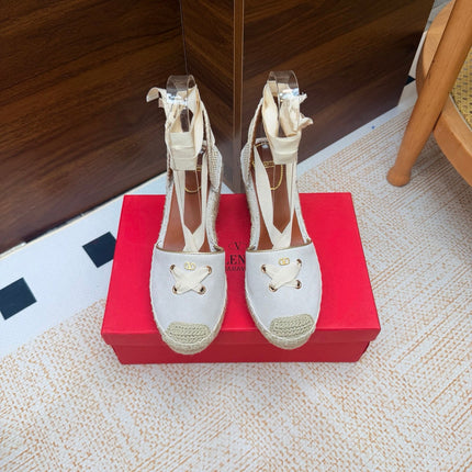 VALENTINO 26S ESPADRILLE WEDGE SANDALS 95 MM IN WHITE SUEDE