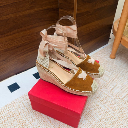 VALENTINO 26S ESPADRILLE WEDGE SANDALS 95 MM IN BROWN SUEDE