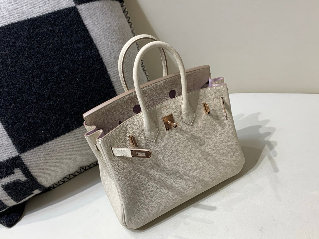 HM 25S BIRKIN BAG 25 CM IN BEIGE WHITE LAMBSKIN WITH ROSE GOLD HARDWARE