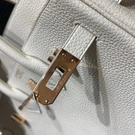 HM 25S BIRKIN BAG 25 CM IN BEIGE WHITE LAMBSKIN WITH ROSE GOLD HARDWARE