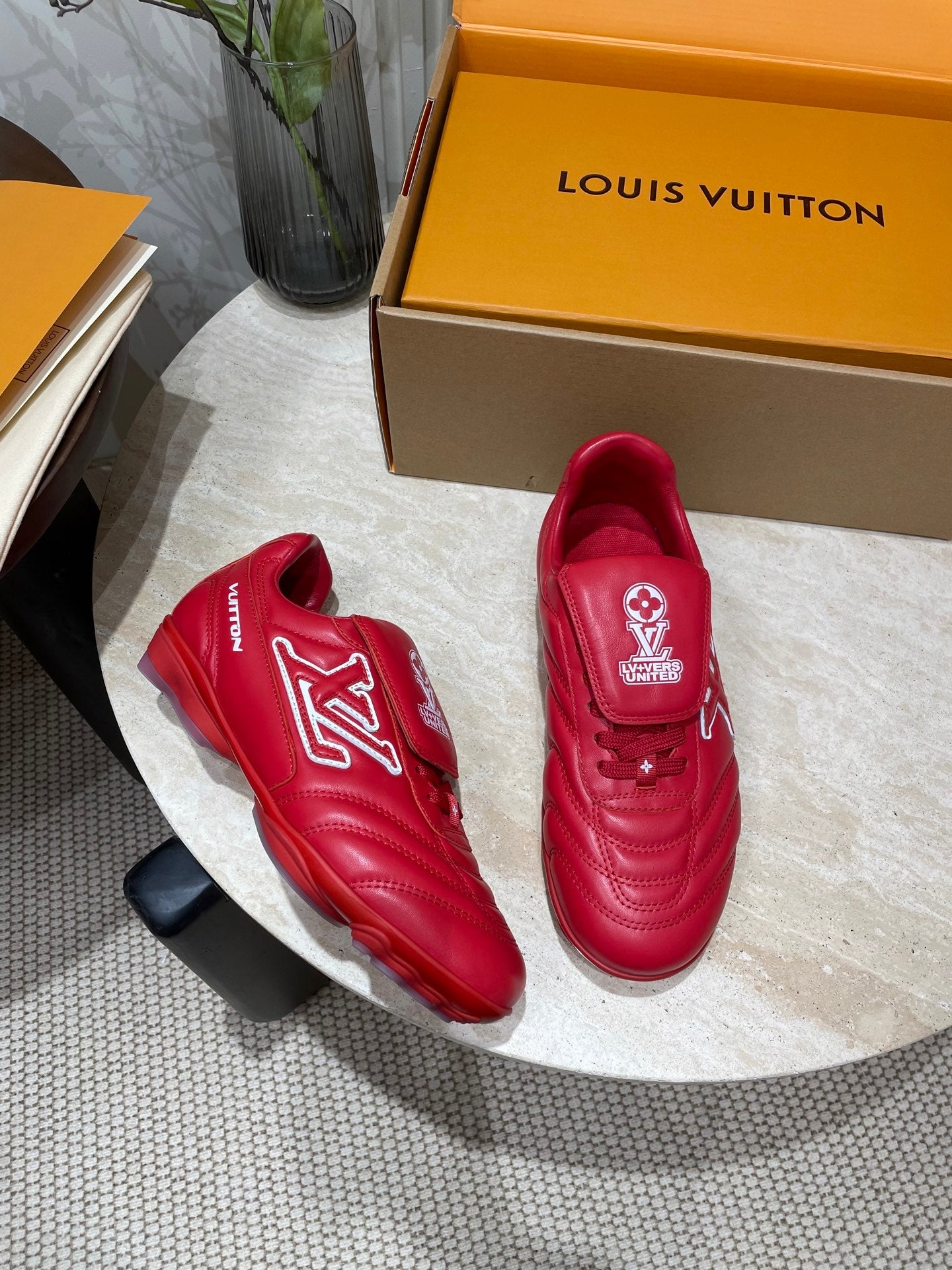 FOOTPRINT SOCCER SNEAKER IN CHERRY RED CALFSKIN