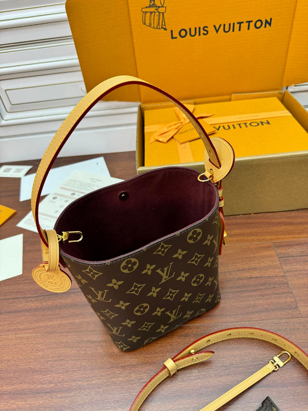 ALL IN BB BAG 18 IN BROWN MONOGRAM COATED CANVAS AND CALFSKIN
