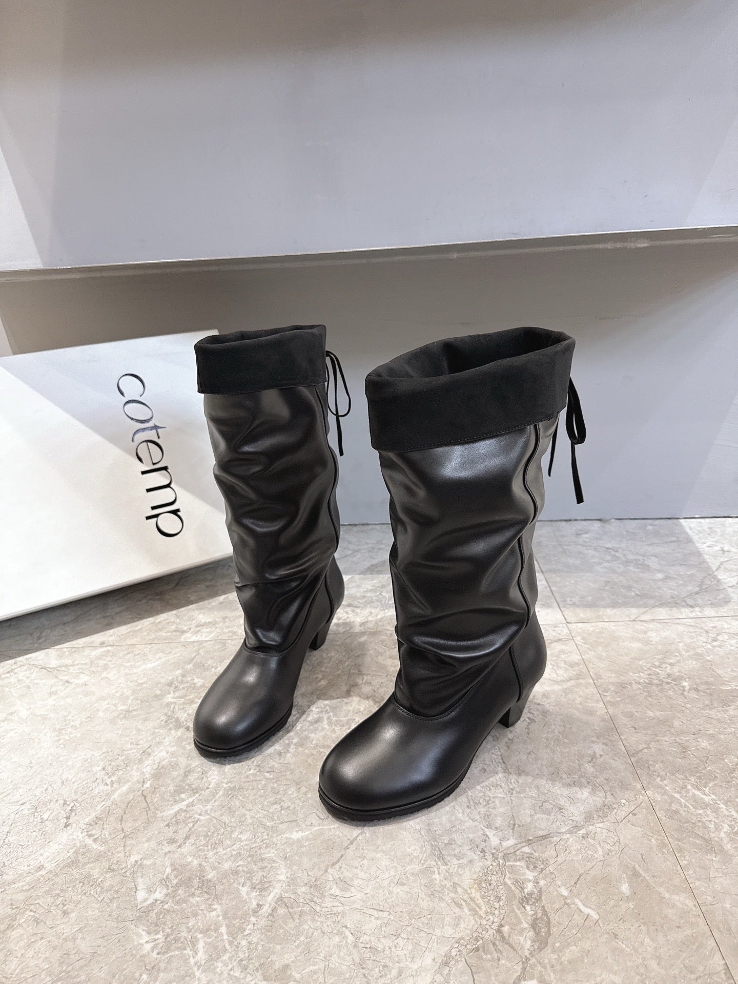 ALO 25S FOLD-OVER TALL BOOTS 50 MM IN BLACK LAMBSKIN