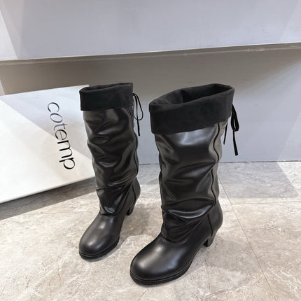 ALO 25S FOLD-OVER TALL BOOTS 50 MM IN BLACK LAMBSKIN