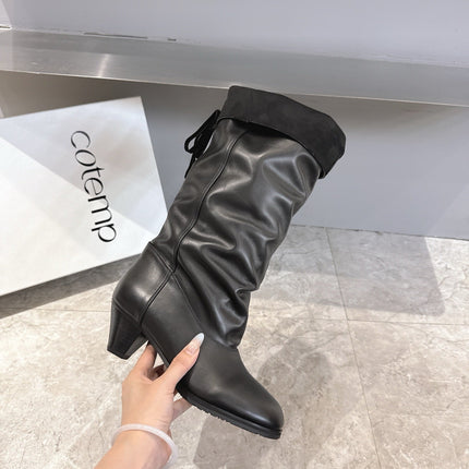 ALO 25S FOLD-OVER TALL BOOTS 50 MM IN BLACK LAMBSKIN