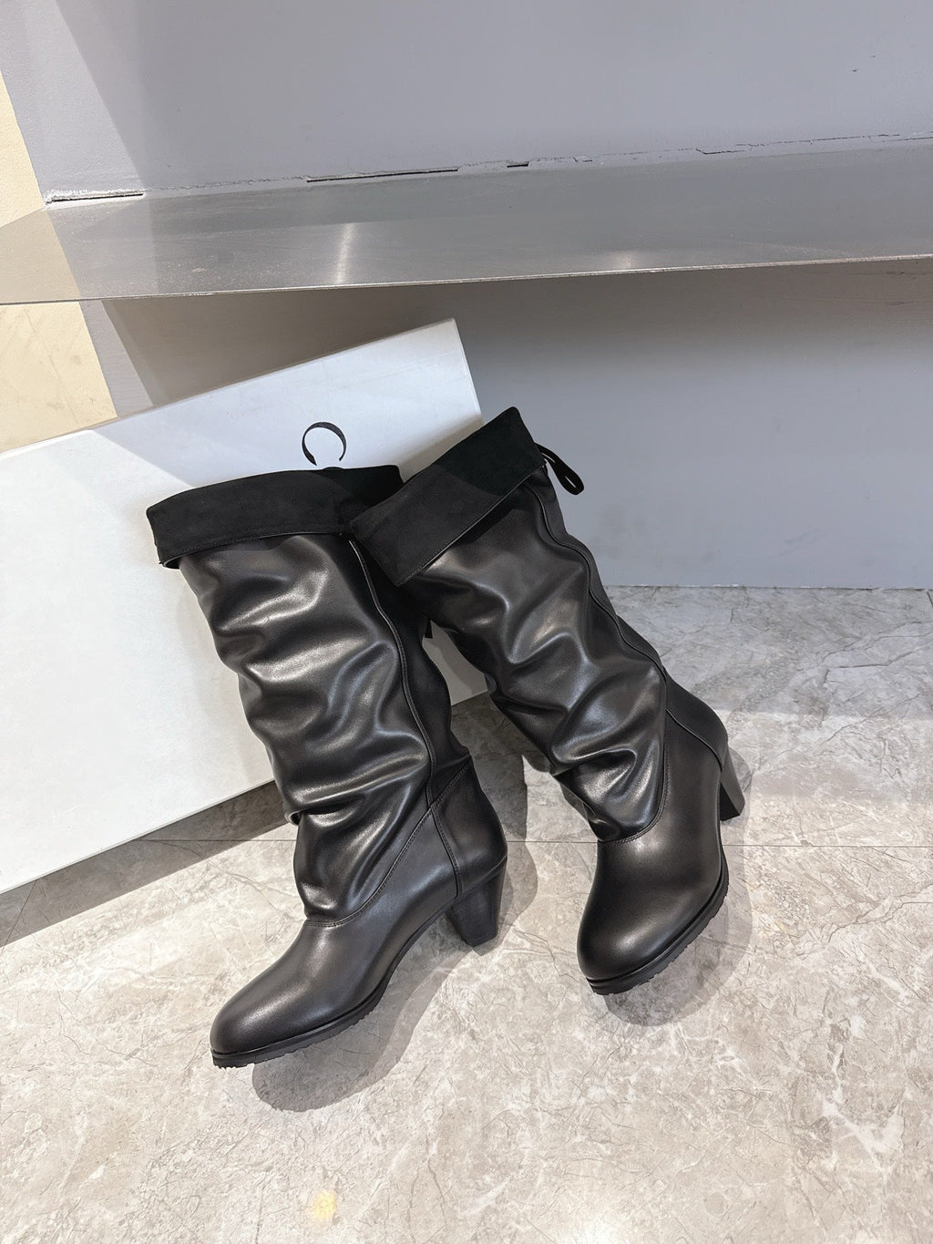 ALO 25S FOLD-OVER TALL BOOTS 50 MM IN BLACK LAMBSKIN