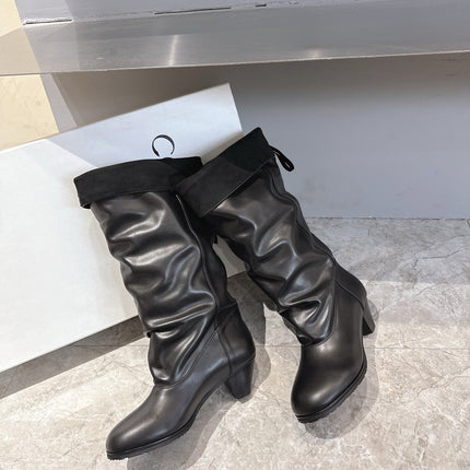 ALO 25S FOLD-OVER TALL BOOTS 50 MM IN BLACK LAMBSKIN