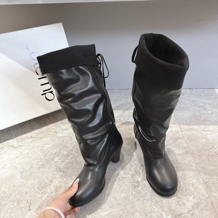 ALO 25S FOLD-OVER TALL BOOTS 50 MM IN BLACK LAMBSKIN