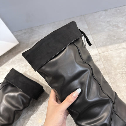 ALO 25S FOLD-OVER TALL BOOTS 50 MM IN BLACK LAMBSKIN