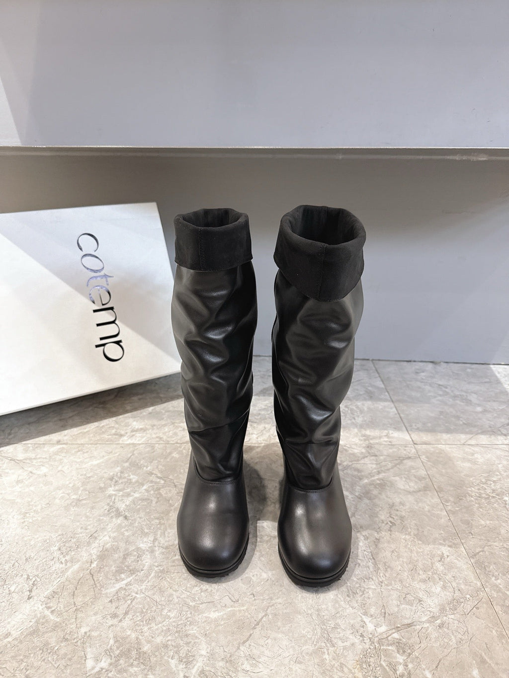 ALO 25S FOLD-OVER TALL BOOTS 50 MM IN BLACK LAMBSKIN