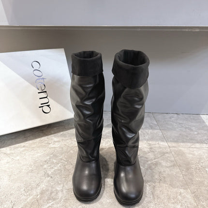 ALO 25S FOLD-OVER TALL BOOTS 50 MM IN BLACK LAMBSKIN