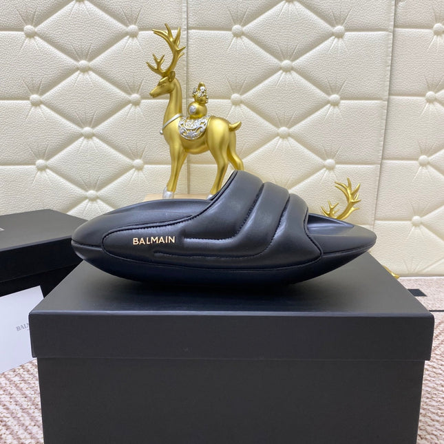 BALMAIN 25S BALMAIN MULES IN BLACK FULL CALFSKIN