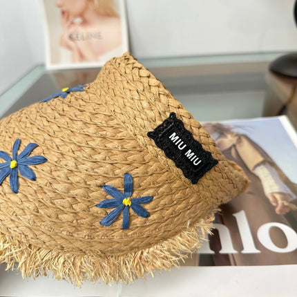 MIUMIU 26S FLORAL RAFFIA HAT 343487