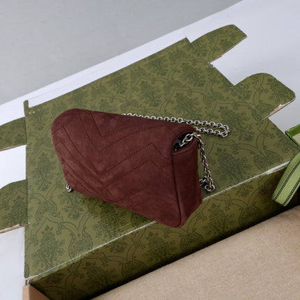 GUCCI 26S GG MARMONT MINI SHOULDER BAG 16 IN DARK BROWN SUEDE