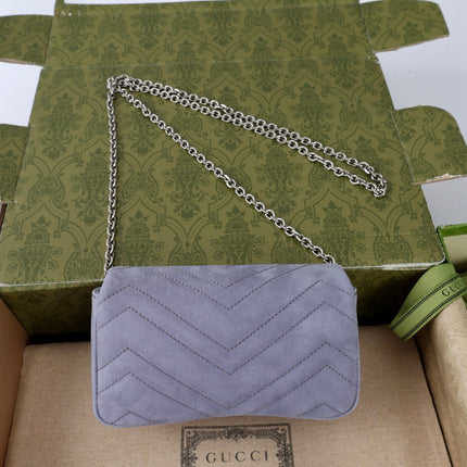 GUCCI 26S GG MARMONT MINI SHOULDER BAG 16 IN LIGHT GREY SUEDE