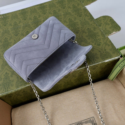 GUCCI 26S GG MARMONT MINI SHOULDER BAG 16 IN LIGHT GREY SUEDE