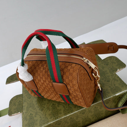 GUCCI 26S MINI BAULETTO BAG 20 IN BROWN SUEDE
