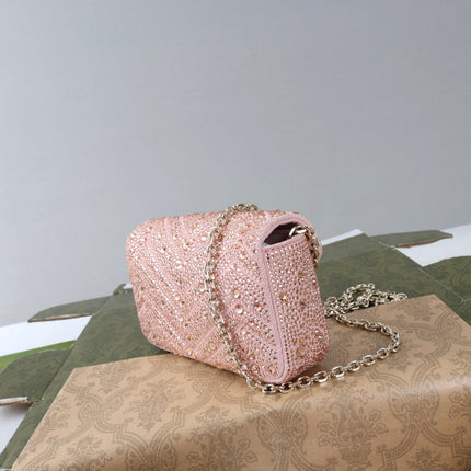 GUCCI 26S GG MARMONT MINI SHOULDER BAG 16 IN LIGHT PINK EMBOSSED CRYSTALS