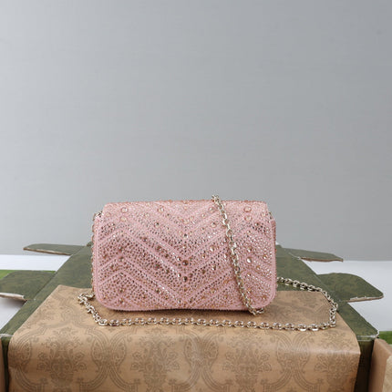 GUCCI 26S GG MARMONT MINI SHOULDER BAG 16 IN LIGHT PINK EMBOSSED CRYSTALS