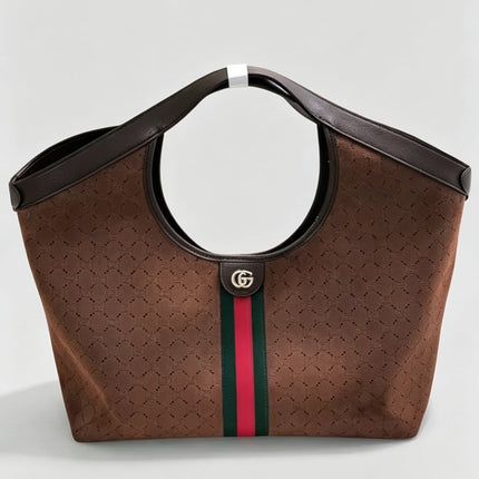 GUCCI 26S GIGLIO LARGE TOTE BAG 60 IN DARK BROWN SUEDE