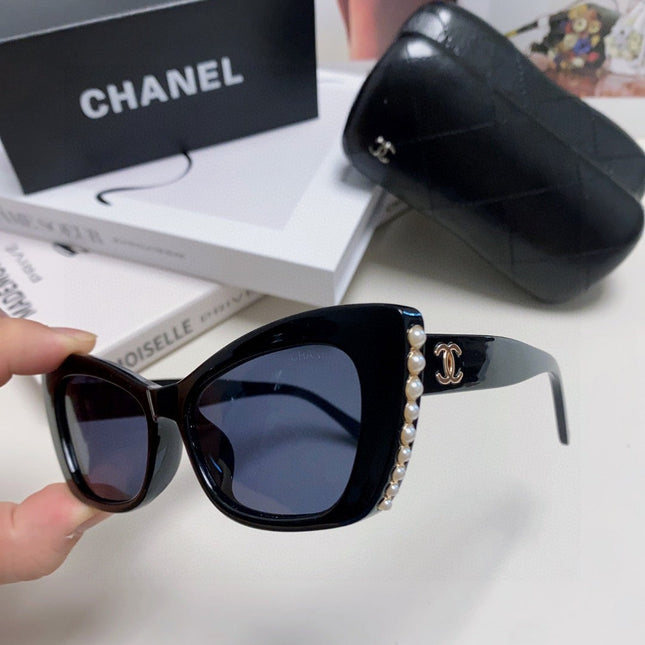 CAT EYE SUNGLASSES 632701 IN BLACK ACETATE EMBOSSED PEARL