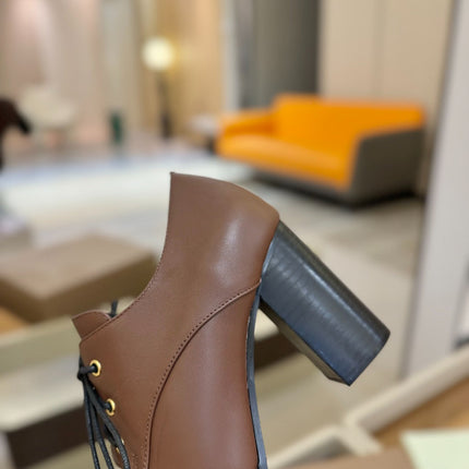 BURBERRY 26S LACE-UP HIGH HEELS 95 MM IN DARK BROWN CALFSKIN