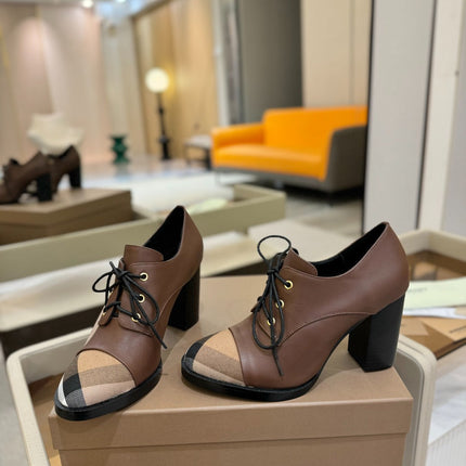 BURBERRY 26S LACE-UP HIGH HEELS 95 MM IN DARK BROWN CALFSKIN