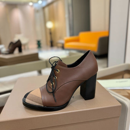 BURBERRY 26S LACE-UP HIGH HEELS 95 MM IN DARK BROWN CALFSKIN