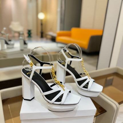 BALMAIN 26S HEELED SANDALS 105 MM IN WHITE LAMBSKIN
