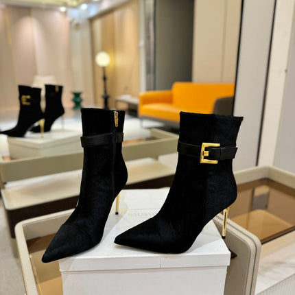BALMAIN 26S BOOTS 95 MM IN BLACK PONY HAIR
