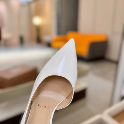 CHRISTIAN LOUBOUTIN 26S CUTOUT SIDE PUMP HEELS 105 MM IN WHITE PATENT CALFSKIN