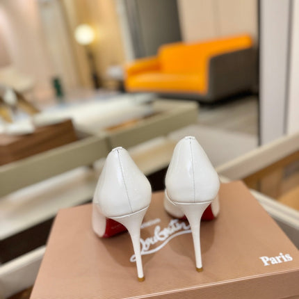 CHRISTIAN LOUBOUTIN 26S CUTOUT SIDE PUMP HEELS 105 MM IN WHITE PATENT CALFSKIN