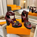 LV 26S STAR TRAIL HEELS 100 MM IN DARK RED AND BROWN CALFSKIN