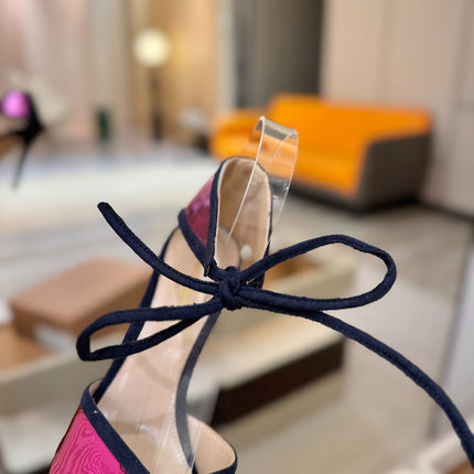 GIANVITO ROSSI 26S HEELS 105 MM IN NAVY BLUE SUEDE AND METALLIC PINK CALFSKIN