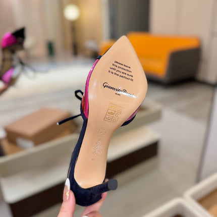 GIANVITO ROSSI 26S HEELS 105 MM IN NAVY BLUE SUEDE AND METALLIC PINK CALFSKIN