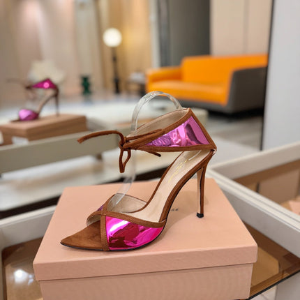 GIANVITO ROSSI 26S HEELS 105 MM IN BROWN SUEDE AND METALLIC PINK CALFSKIN