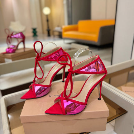 GIANVITO ROSSI 26S HEELS 105 MM IN RED SUEDE AND METALLIC PINK CALFSKIN