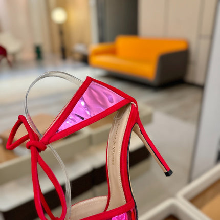 GIANVITO ROSSI 26S HEELS 105 MM IN RED SUEDE AND METALLIC PINK CALFSKIN