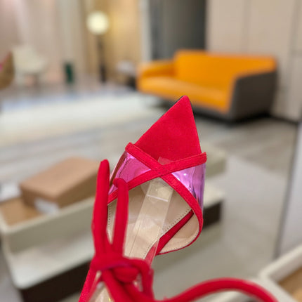 GIANVITO ROSSI 26S HEELS 105 MM IN RED SUEDE AND METALLIC PINK CALFSKIN