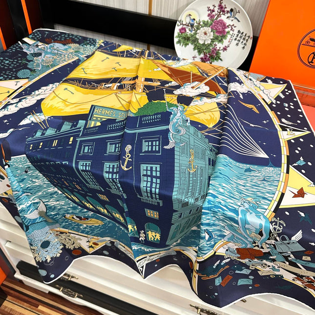 HERMES 26S PRINTED SQUARE SCARF 90 IN SILK 312023