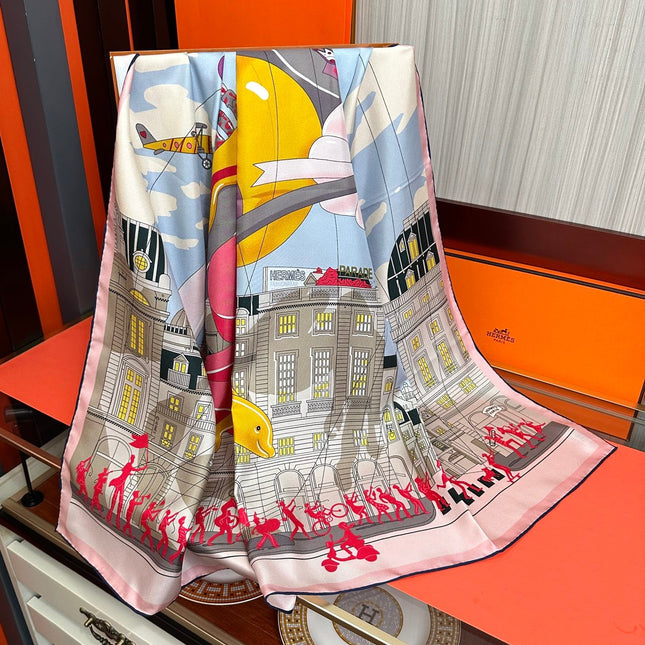 HERMES 26S PRINTED SQUARE SCARF 90 IN SILK 307341