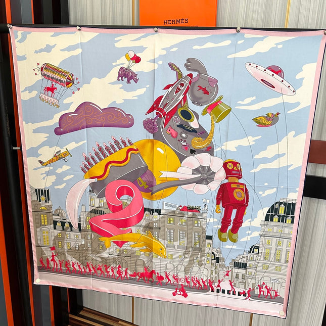 HERMES 26S PRINTED SQUARE SCARF 90 IN SILK 307341