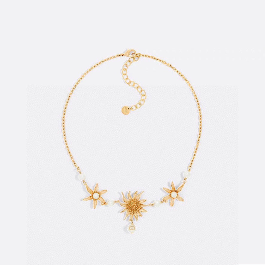 CD 26S PEARL FLORAL SUNBURST STATEMENT NECKLACE IN GOLD TONE METAL 629849