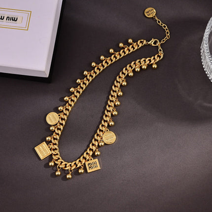 MIUMIU 26S CHARM DOUBLE CHAIN BRACELET WITH MINI BALL DETAILS IN GOLD TONE METAL 631784