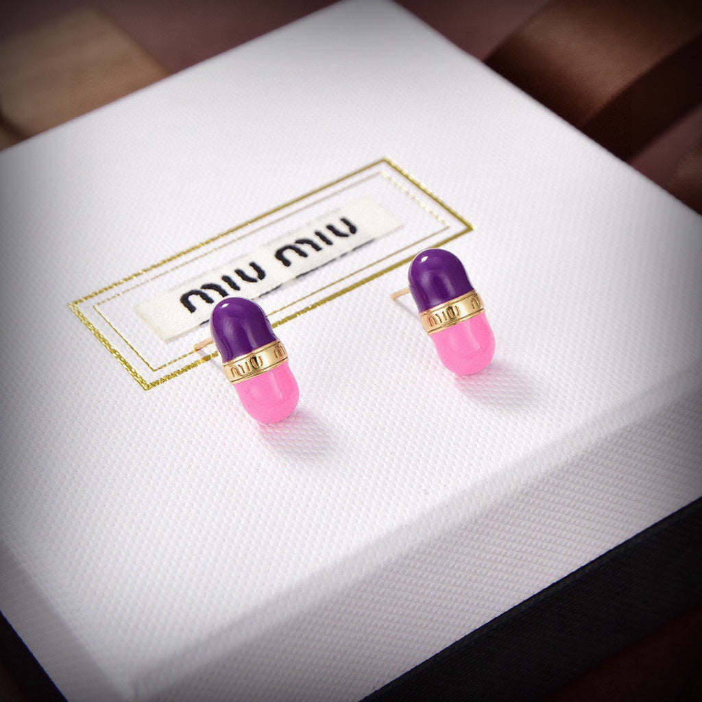 MIUMIU 26S CAPSULE STUD EARRINGS IN ENAMEL AND GOLD TONE METAL 631792