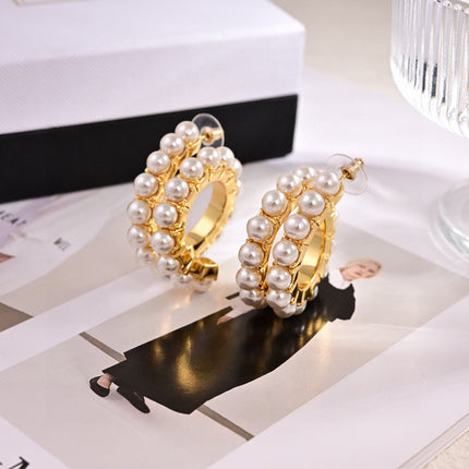 MIUMIU 26S PEARL EMBELLISHED HOOP EARRINGS IN GOLD TONE METAL 631796