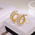 MIUMIU 26S PEARL EMBELLISHED HOOP EARRINGS IN GOLD TONE METAL 631796