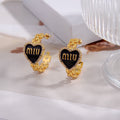 MIUMIU 26S MIU HEART LOGO HOOP EARRINGS WITH CRYSTALS IN GOLD TONE METAL 633205